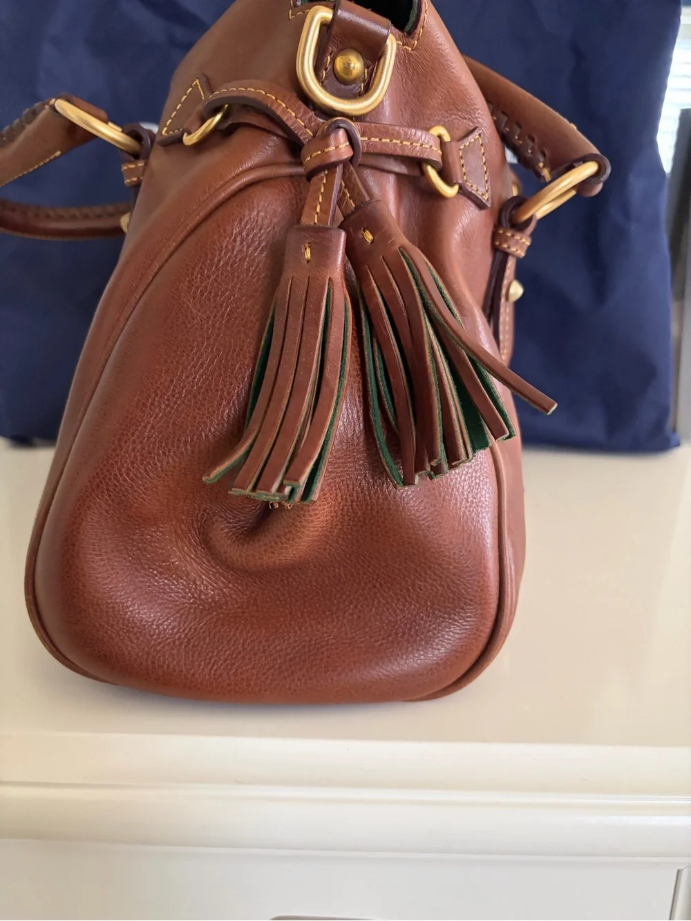 Dooney & Bourke Tan Brown Cabriolet Leather Bag with Brass Hardware
